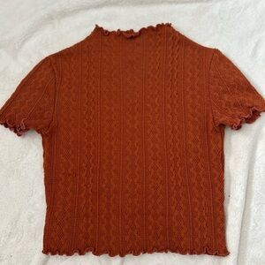 Forever 21 Brown and Orange Ribbed Fitted Blouse